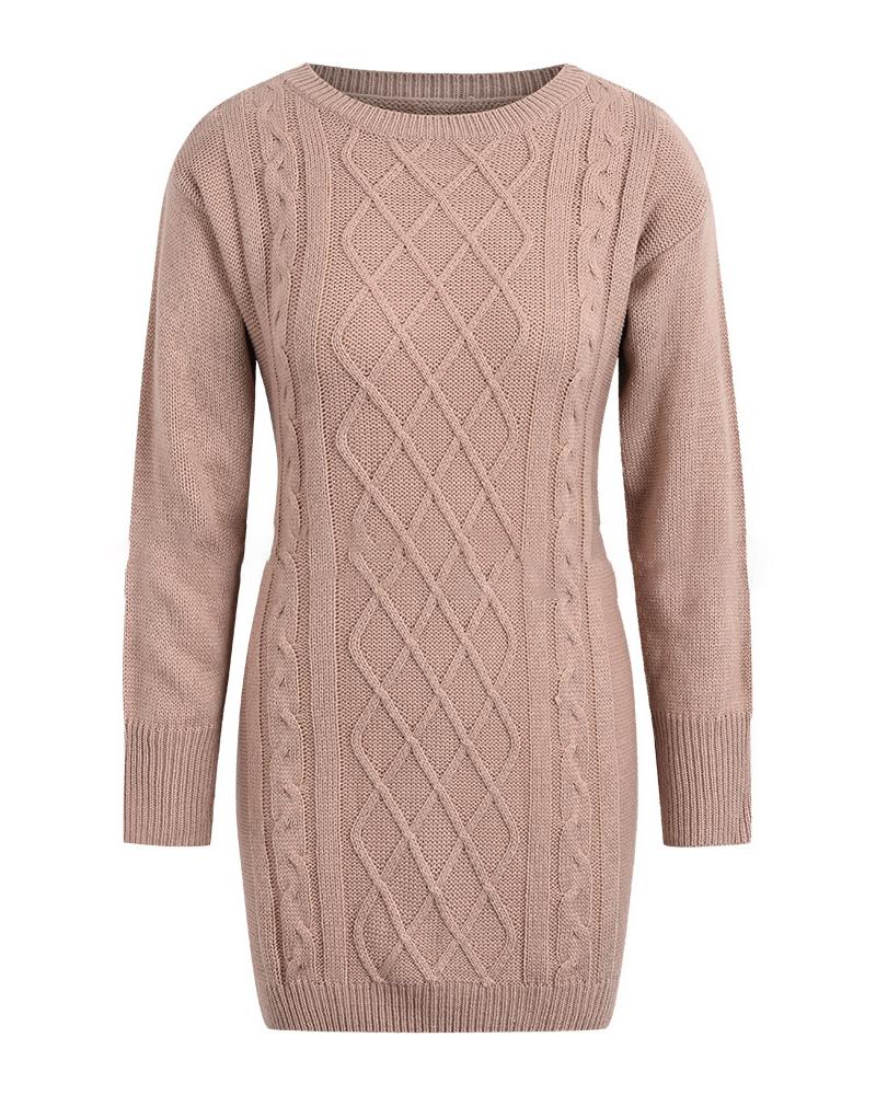 

Long Sleeve Textured Knit Sweater Dress, Pink