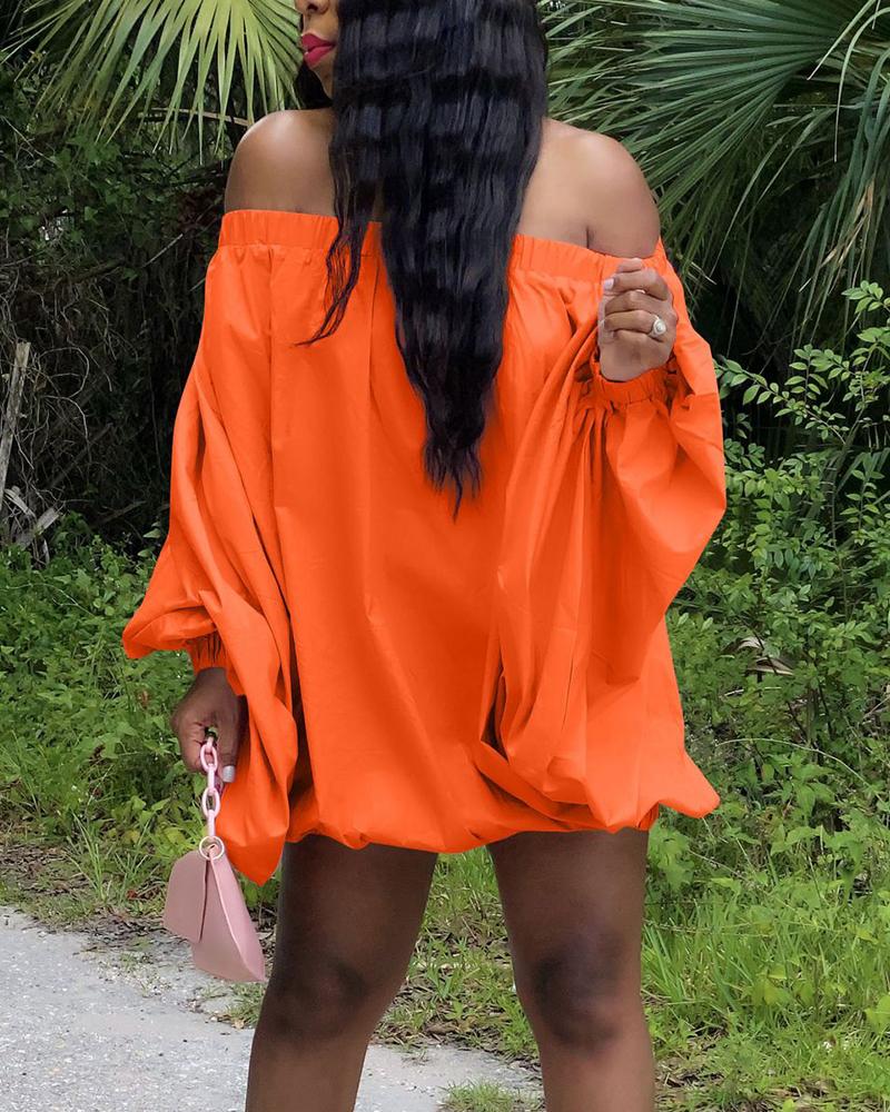 

Off Shoulder Lantern Sleeve Casual Dress, Orange