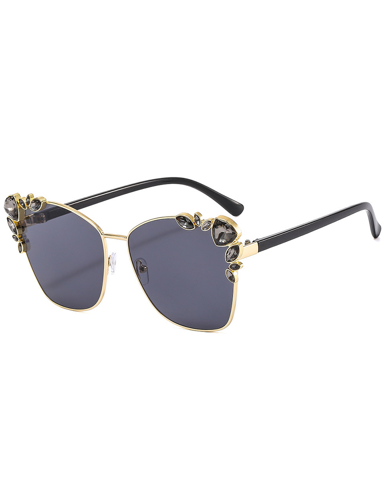 

1Pair Rhinestone Decor Cat Eye Metal Frame Sunglasses, Style2
