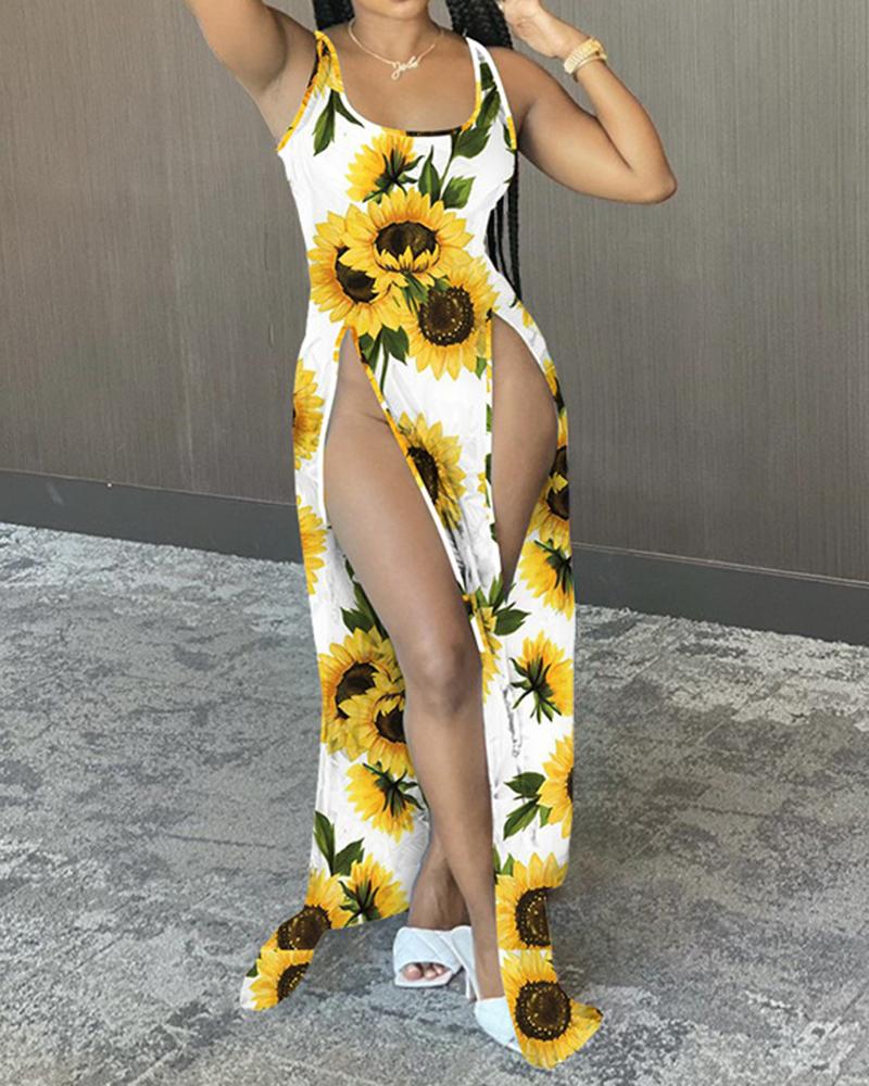 

Tie Dye Sleeveless Slit Loose Long Dress, Style4