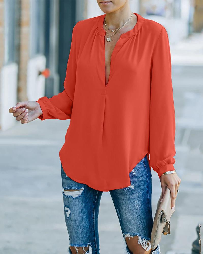 

Plain Curved Hem Long Sleeve Top, Orange
