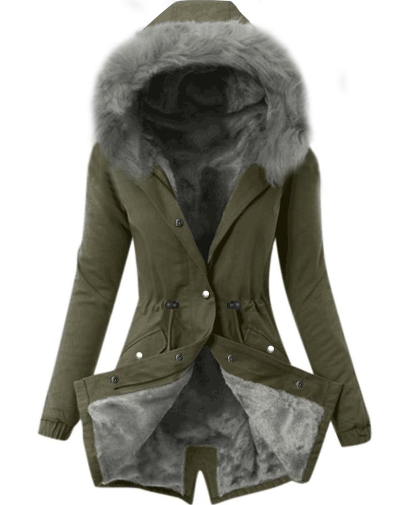 

Women' Parka Casual Winter Long Coat Drawstring Buttoned Lined Hooded Faux Fur Collar Jacket, Army green