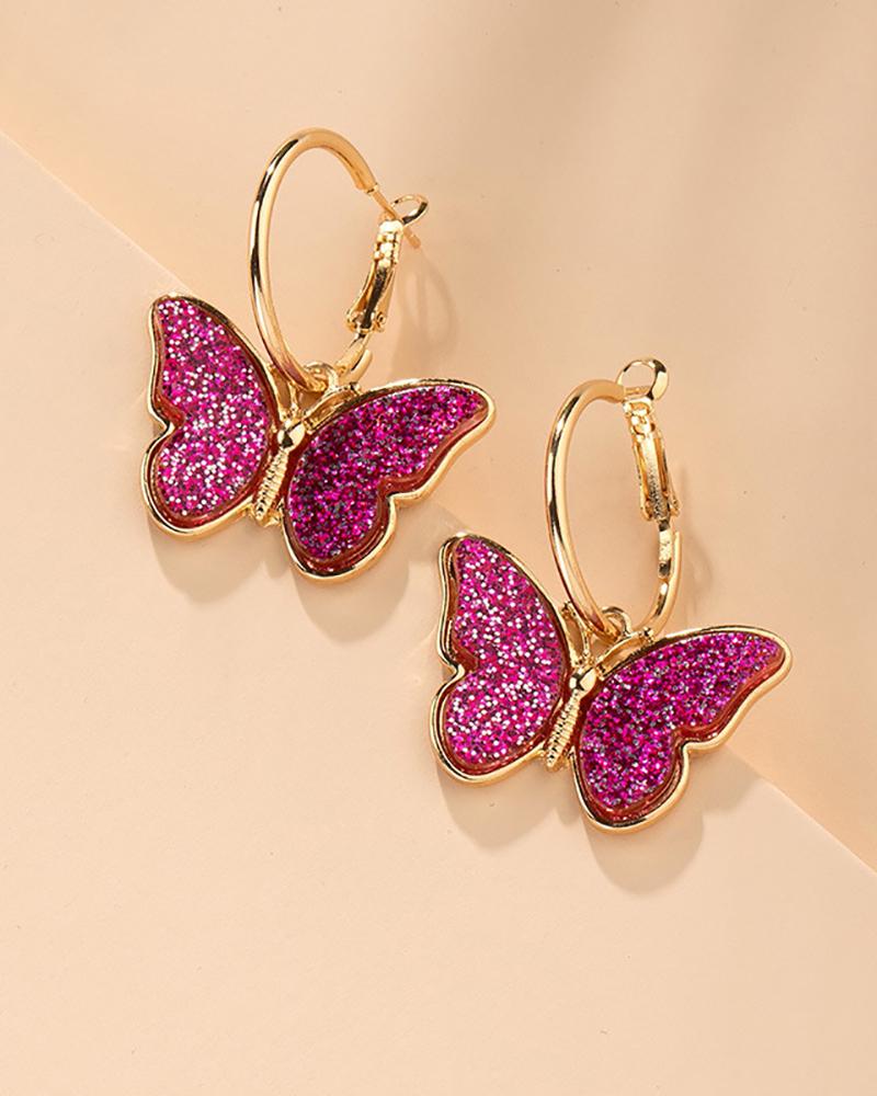 

1Pair Colorful Butterfly Small Hoop Earrings, Purple