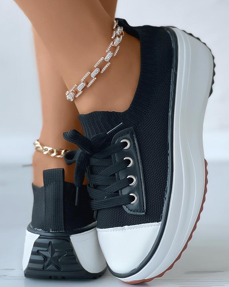 

Knit Lace-up Muffin Sneakers, Black