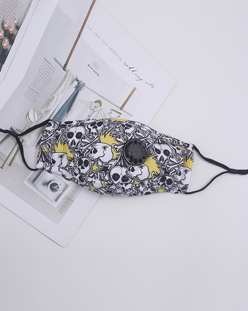 

Halloween Skull Print Breathable Face Mask With Valve, Style5