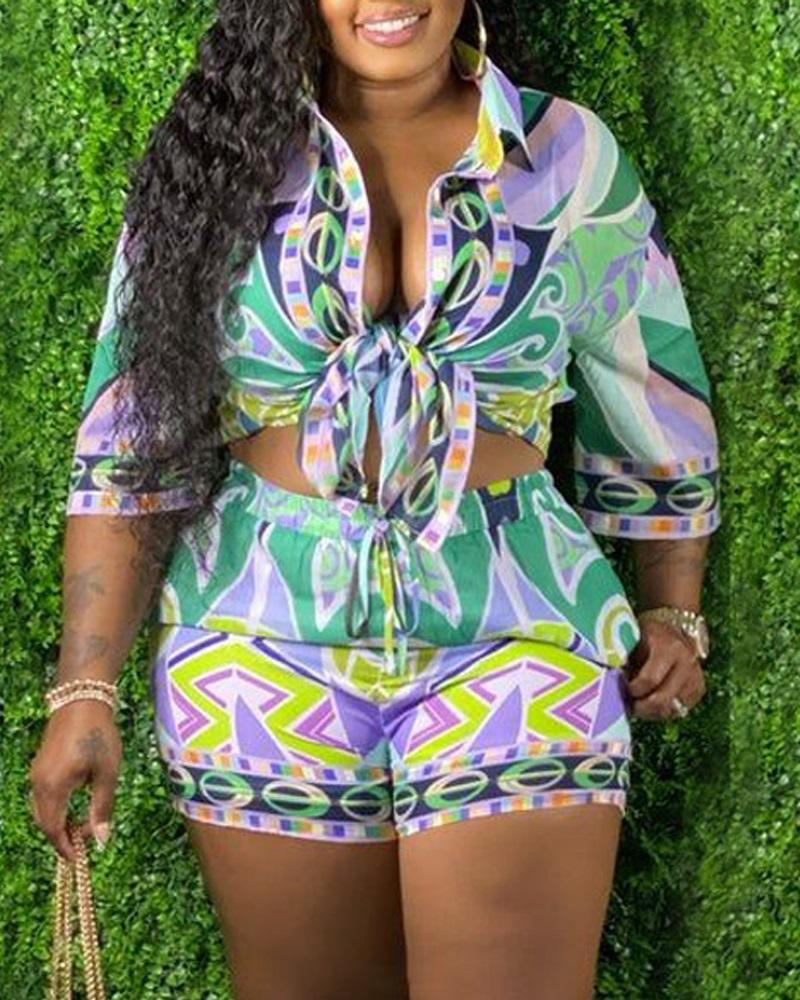 All Over Print Buttoned Top & Shorts Set