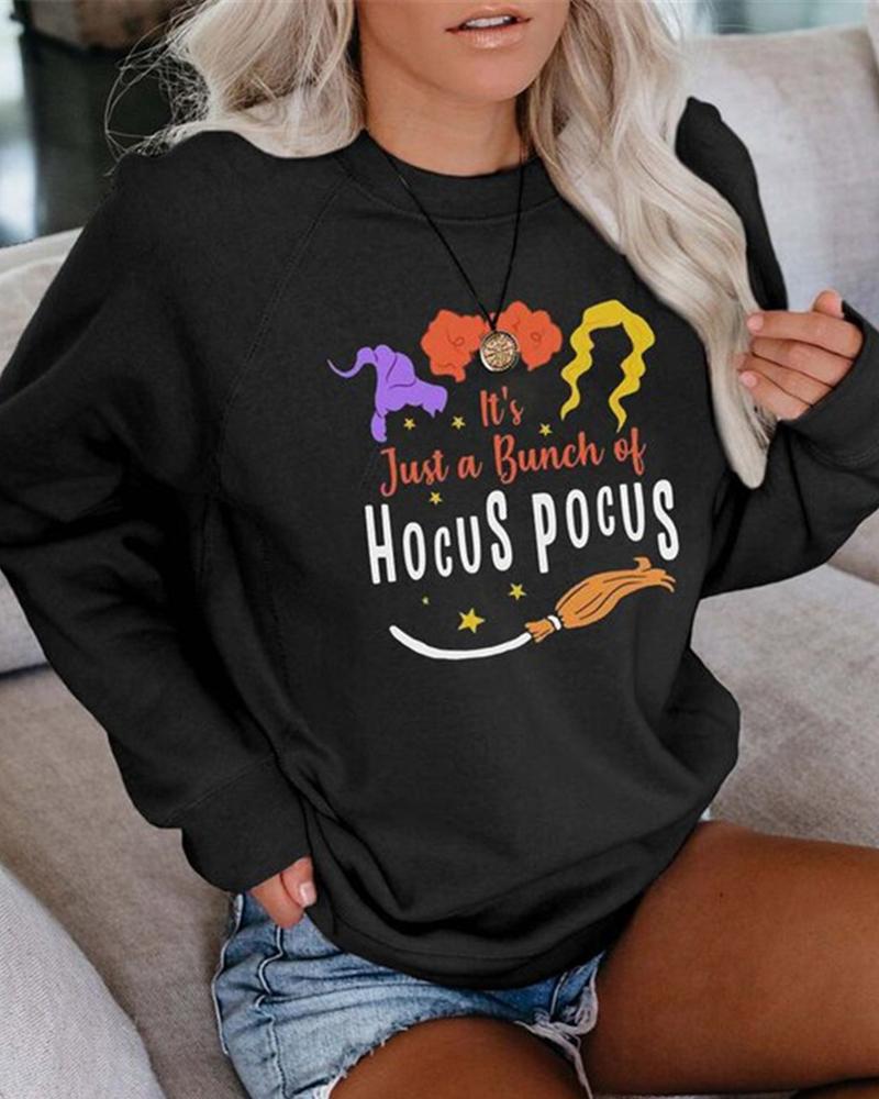 

Halloween Letter Print Casual Sweatshirt, Black