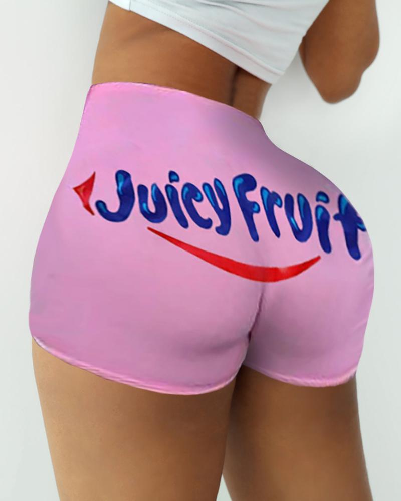 

Letter Print High Waist Casual Shorts, Pink