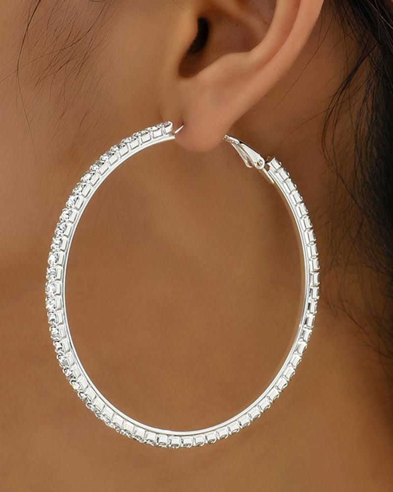 

1Pair Rhinestone Decor Hoop Earrings, White