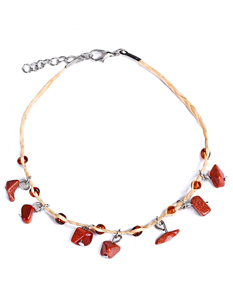 

1pc Bohemian Crystal Stone Beaded Tassel Anklet, Red