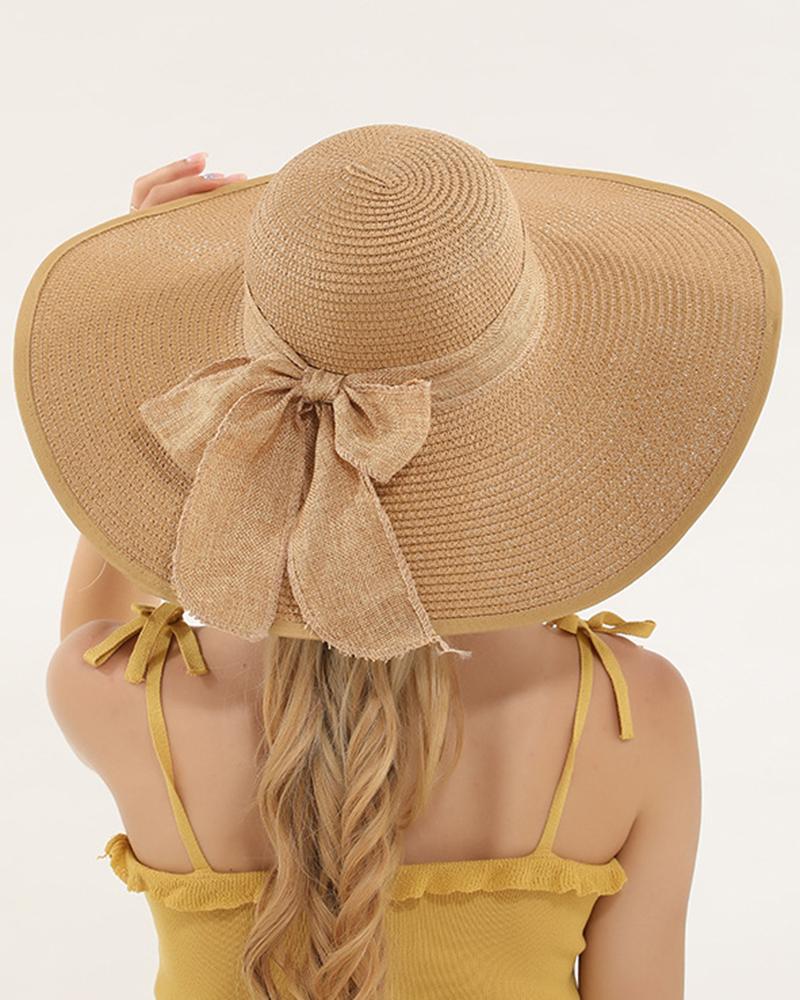

Bowknot Decor Wide Brim Straw Hat, Coffee