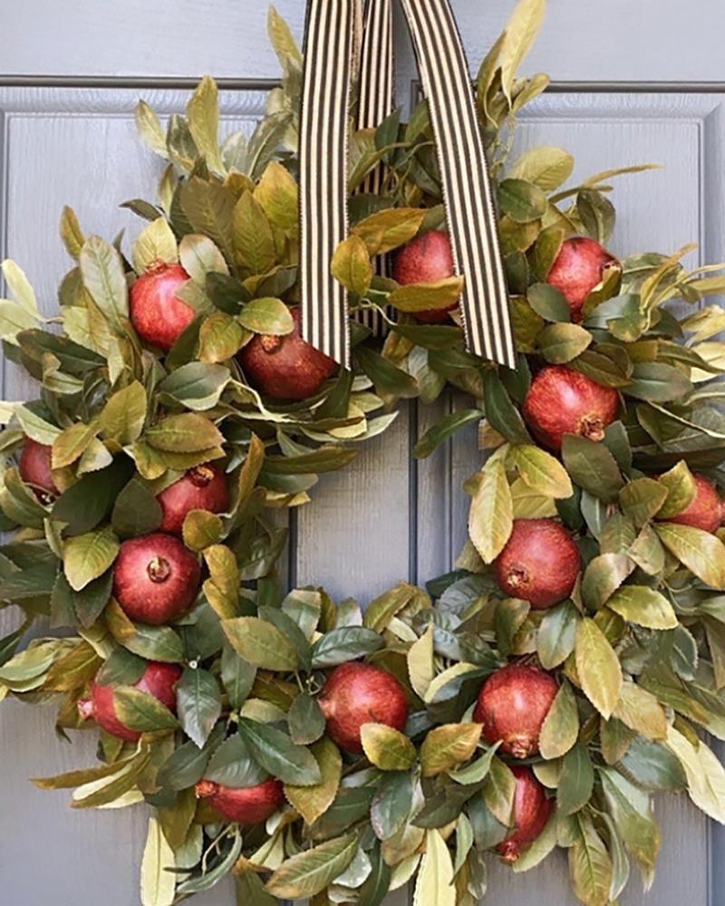 

Fall Pomegranate Wreath Megranate Wreath Autumn Halloween Door Decorative, Orange