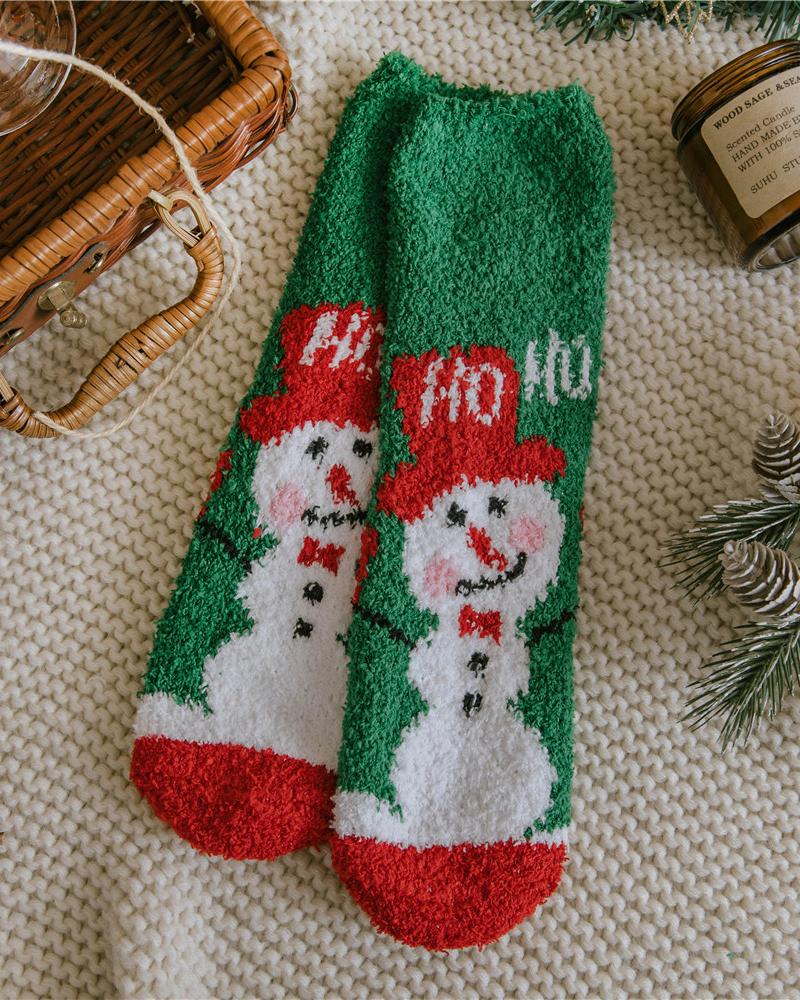 

1Pair Christmas Santa Claus Elk Pattern Fluffy Socks, Style4