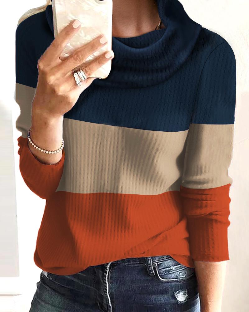 

Colorblock Turtleneck Long Sleeve Top, Multicolor