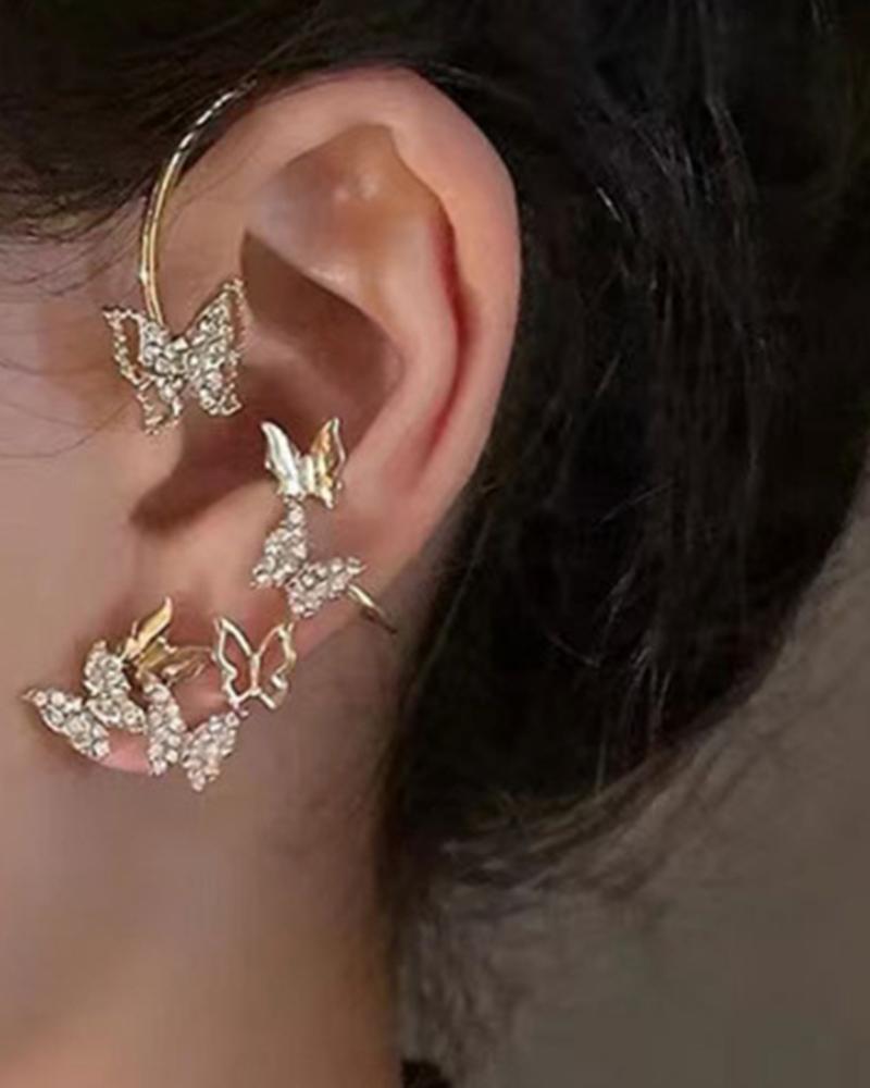 

1pc Butterfly Pattern Left Ear Climber, Gold