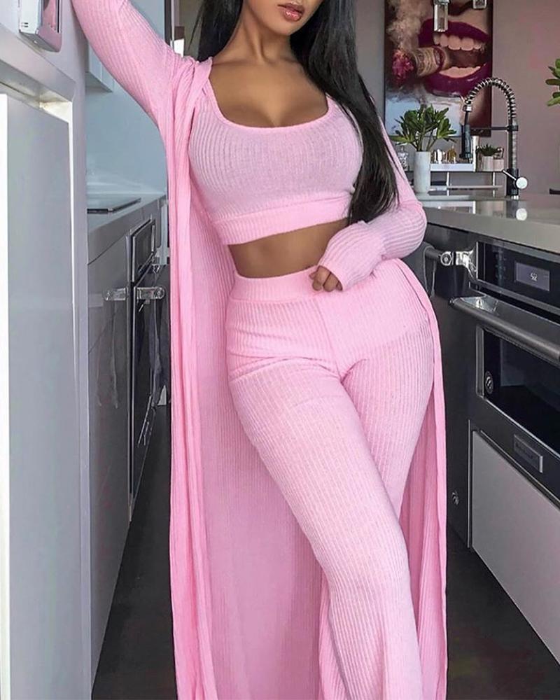 

3-Piece Rib Lounge Set, Pink