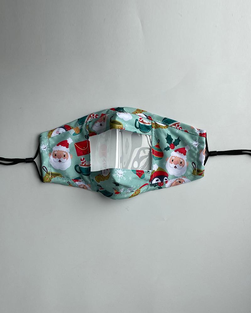 

Christmas Mixed Print Visible Face Mask, Light blue