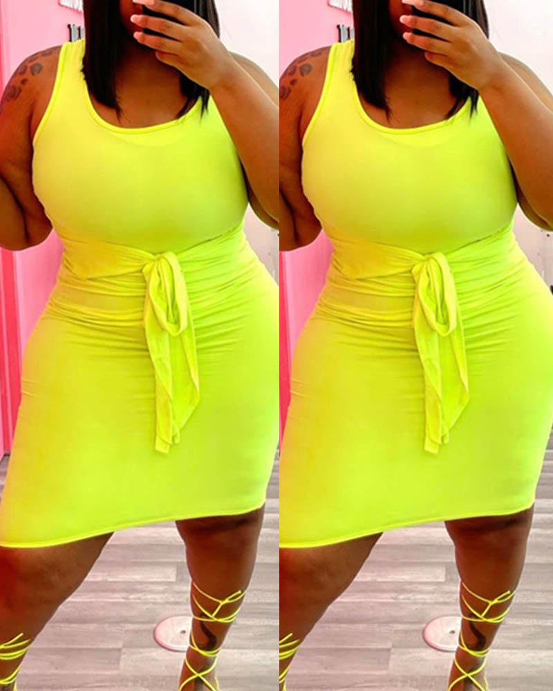 

Plus Size Tied Detail Sleeveless Casual Dress, Yellow