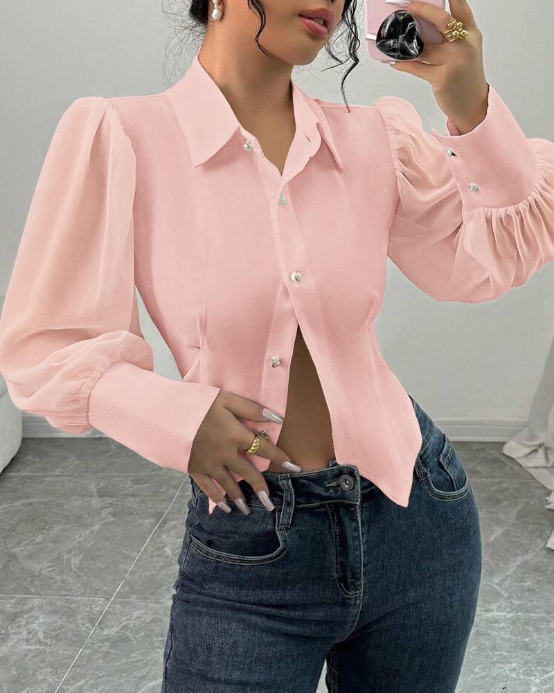 

Blusa informal con cuello vuelto, cintura ceñida y mangas acampanadas de Ciff, Pink