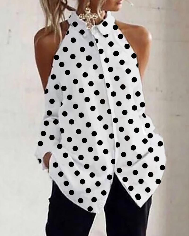 

Cold Shoulder Dot Print Casual Top, White
