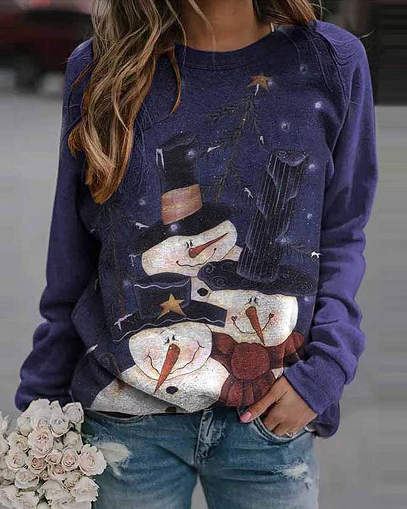 

Christmas Print Long Sleeve Sweatshirt, Blue