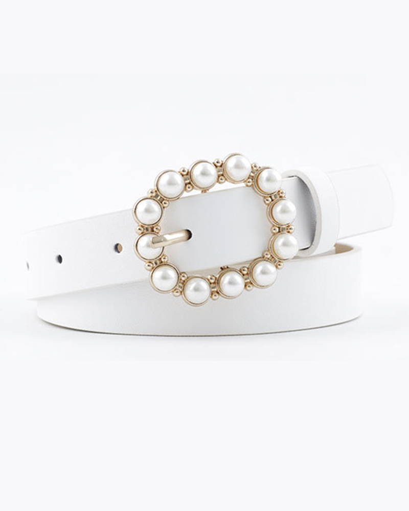 

1pc Faux Pearl Decor Buckle Belt, White