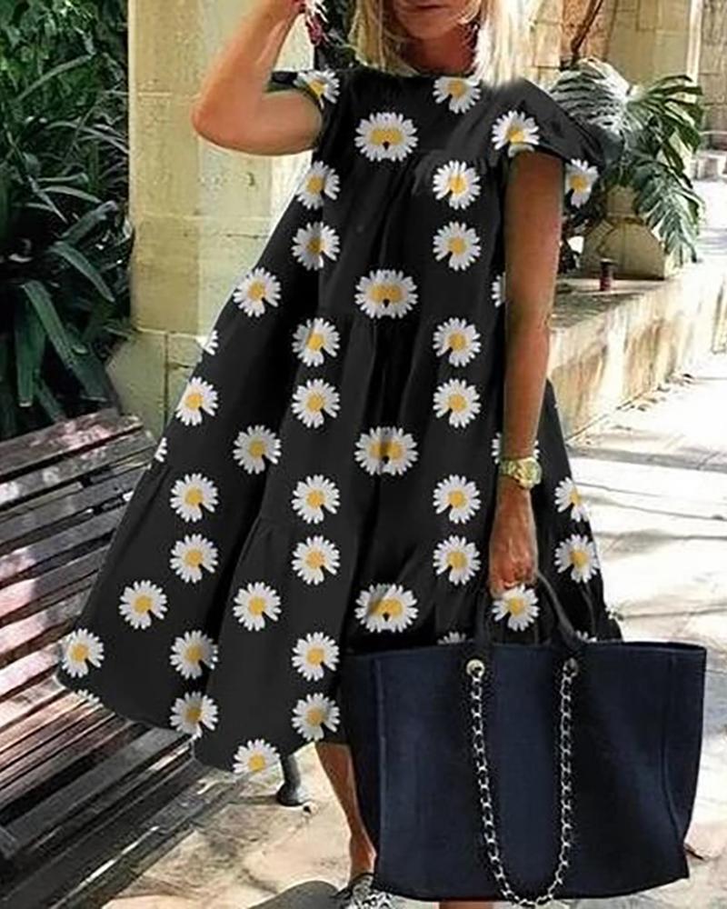 

Floral Print Short Sleeve Casual Dress, Style3