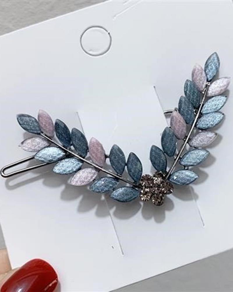 

1pc Rhinestone Wheat Leaf Shaped Hair Clip, Style3