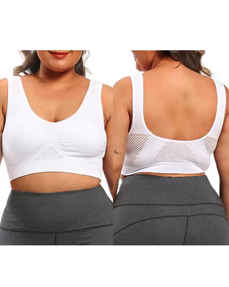 

Plus Size Hollow Out Ruched Sports Yoga Bra, White