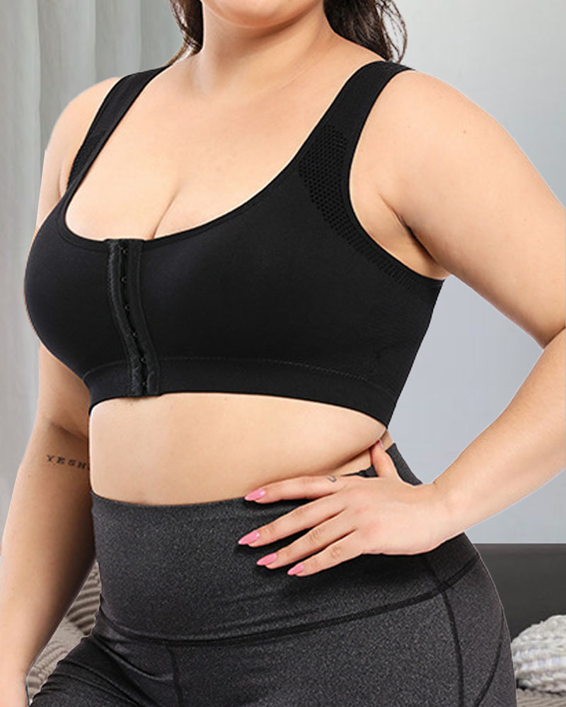 

Plus Size Hollow Out Design Breathable Sports Bra, Black