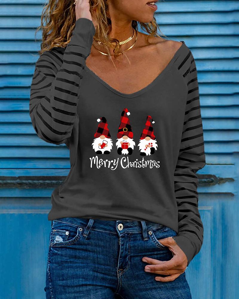 

Christmas Santa Letter Plaid Print Long Sleeve Top, Dark grey