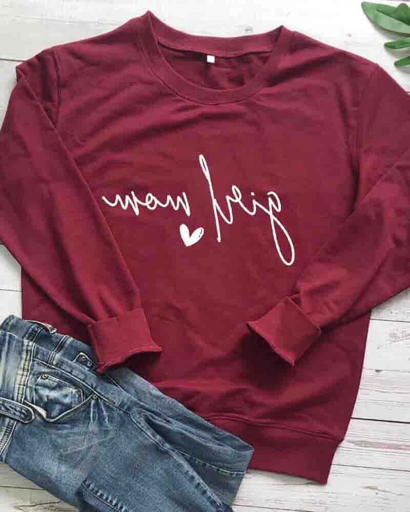 

Mother' Day Letter Heart Print Long Sleeve Sweatshirt, Wine red