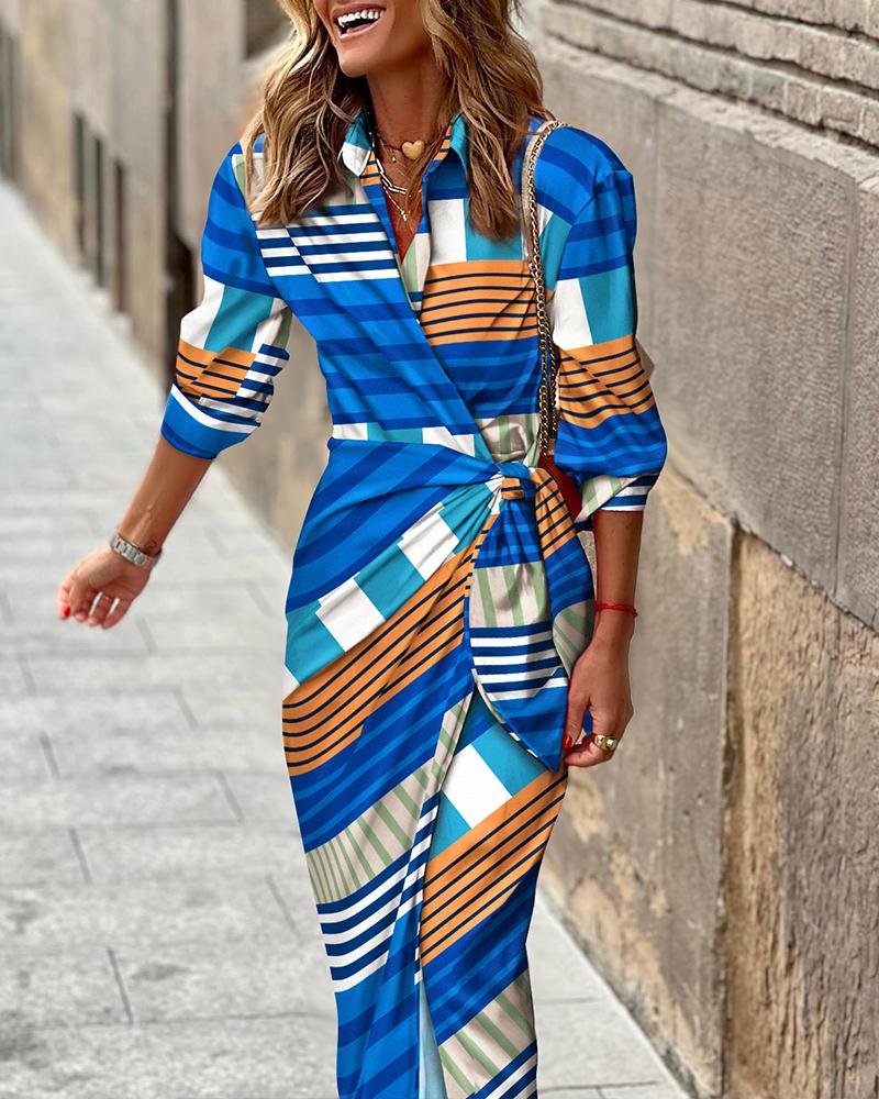 

Geometric Print Tied Detail Shirt Dress, Blue
