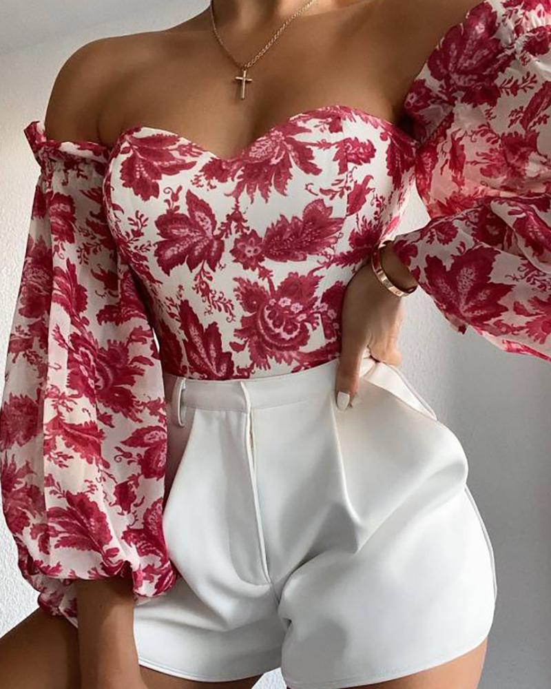 

Off Shoulder Lantern Sleeve Blouse, Red
