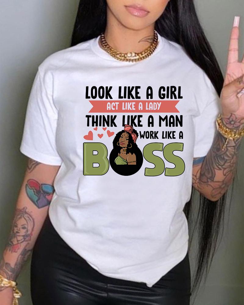 

Plus Size Figure Letter Print Short Sleeve Casual T-shirt, White