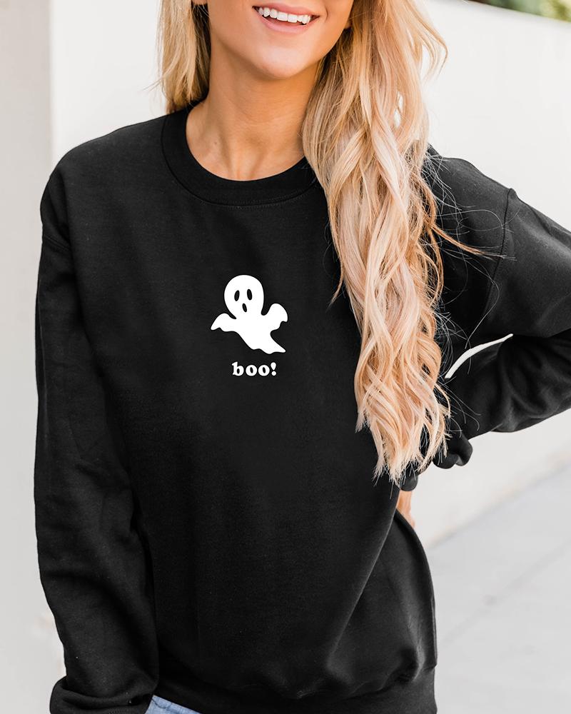 

Halloween Graphic Letter Print Long Sleeve Sweatshirt, Black