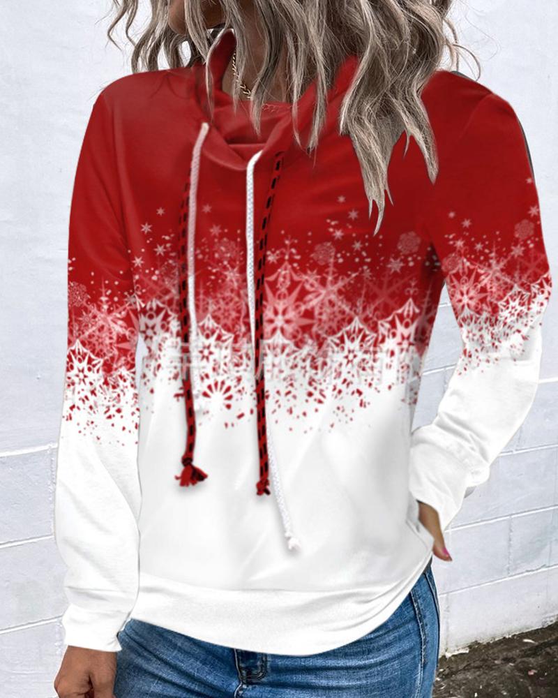 

Christmas Snowflake Print Long Sleeve Top, Red