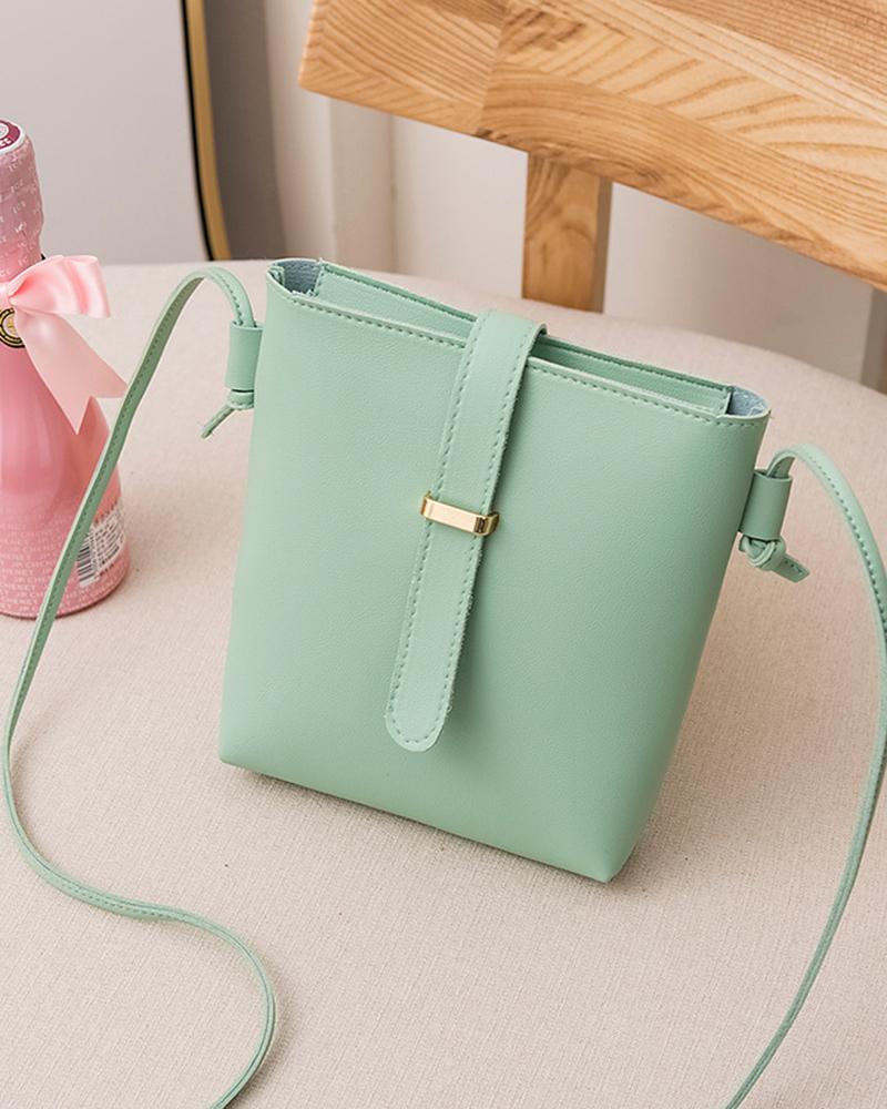 

Buckled Detail Crossbody Shoulder Bucket Bag, Green