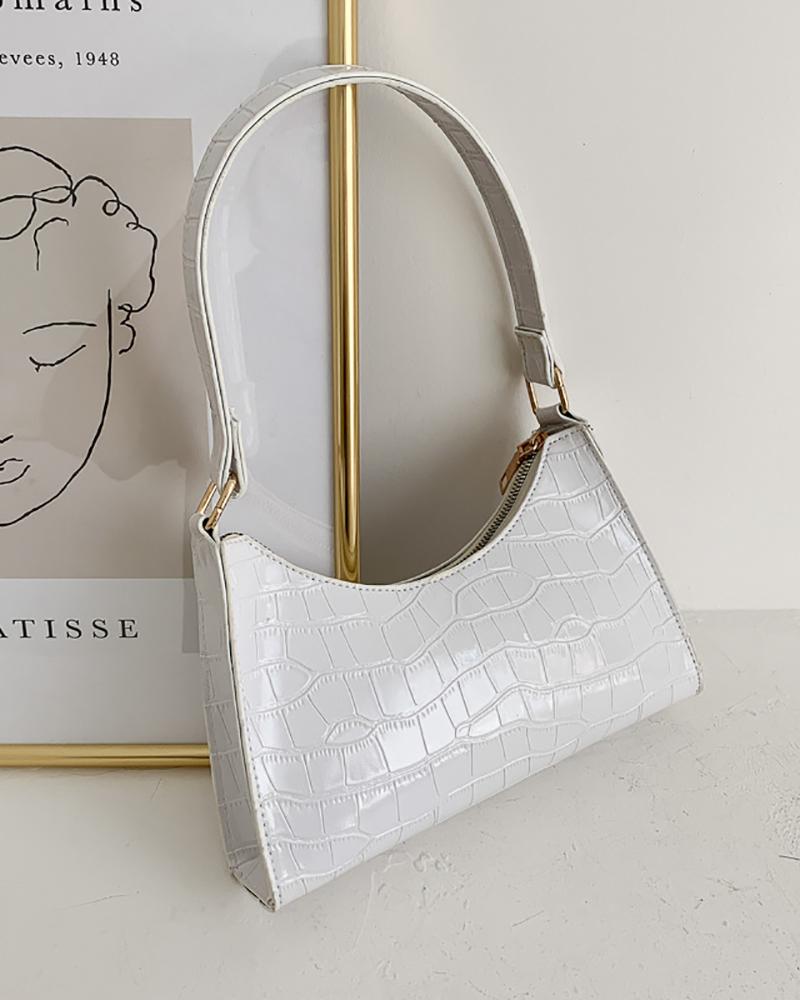 

Croc Embossed Zip Baguette Bag, White