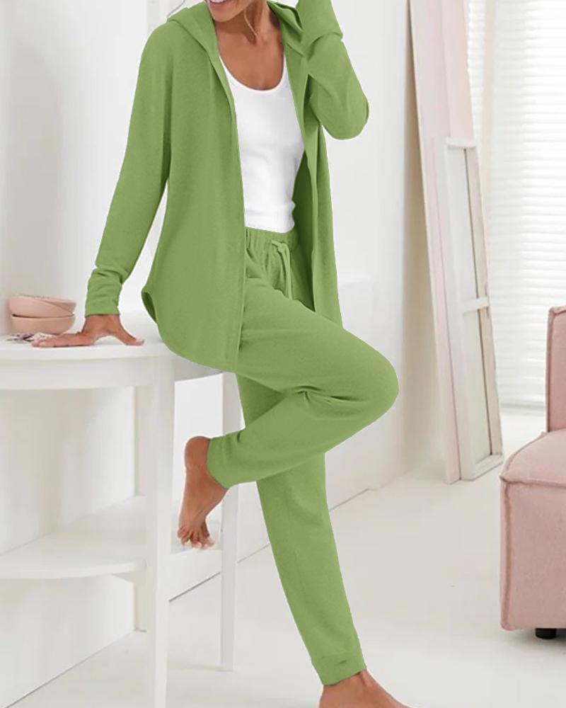 

Long Sleeve Hooded Top & Drawstring Pants Set, Green