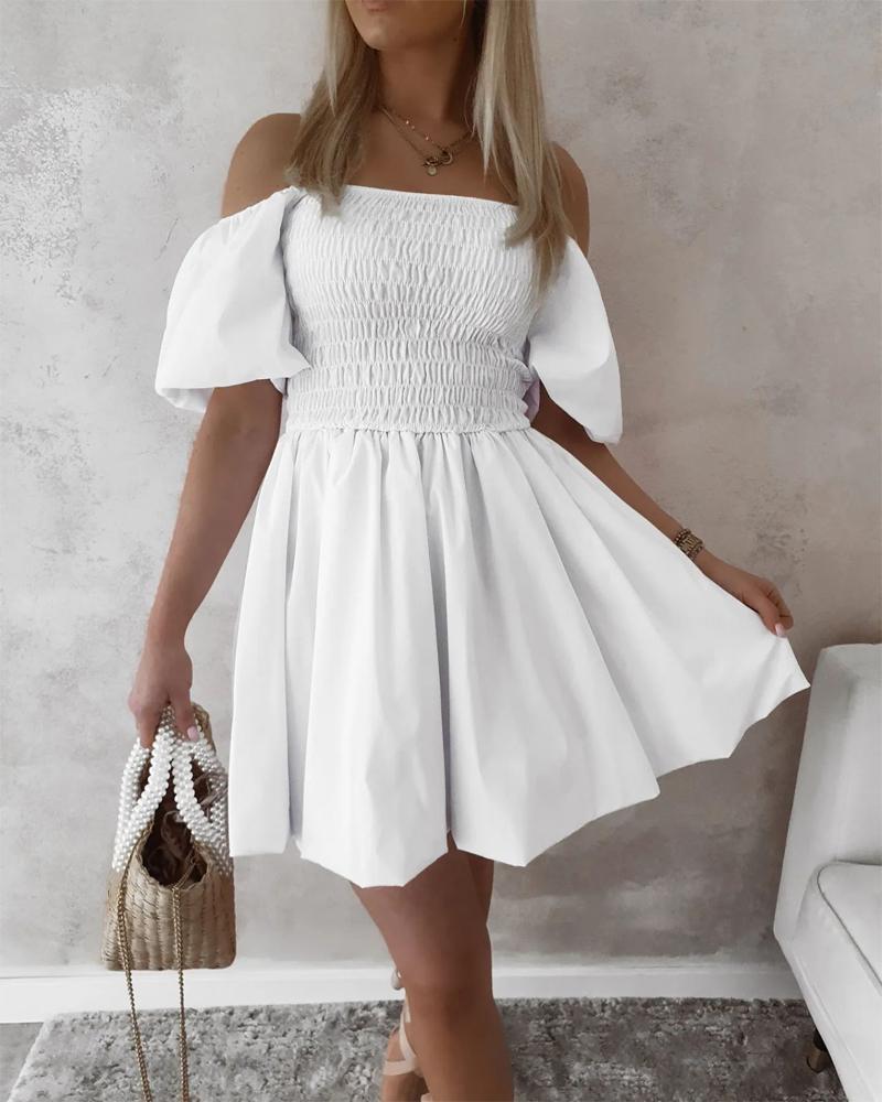 

Cold Shoulder Shirred Casual Dress, White