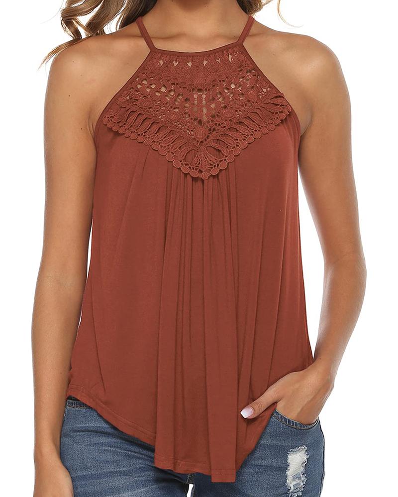 

Spaghetti Strap Halter Lace Flowy Tank Tops, Dark red