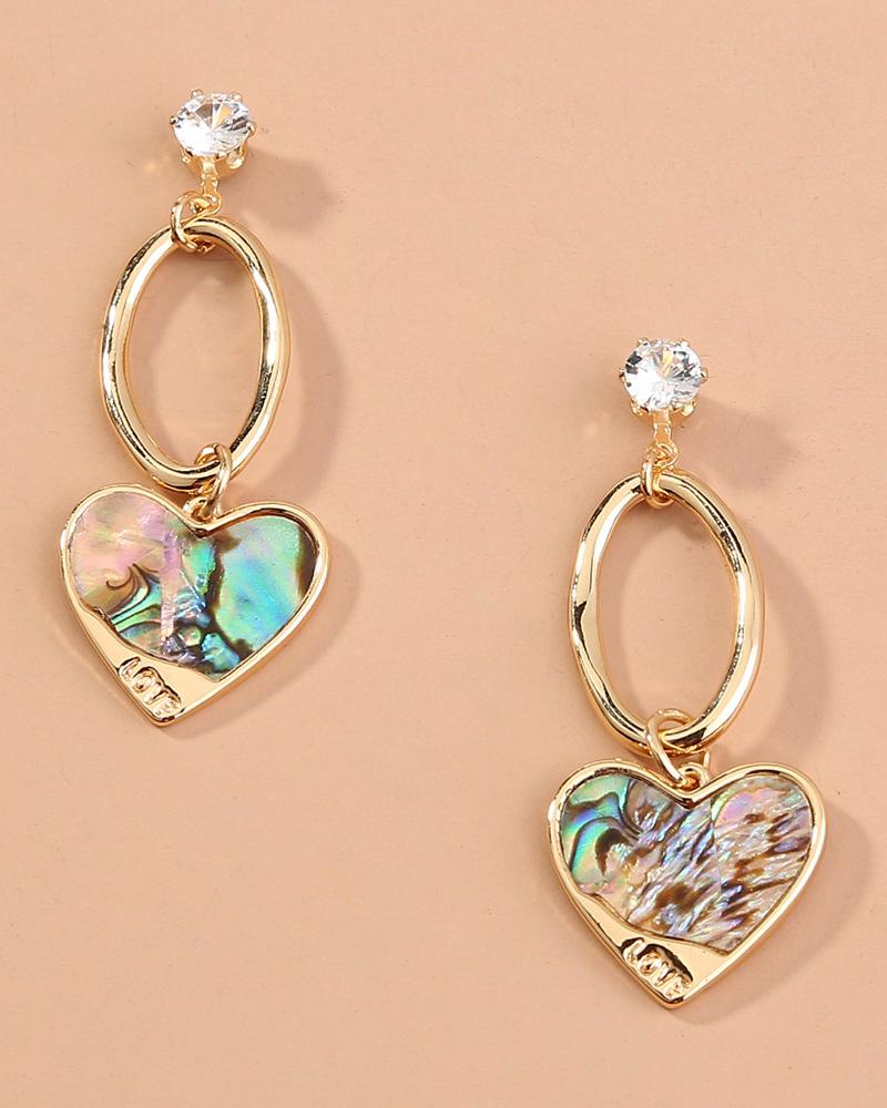 

1Pair Heart Decor Drop Earrings, Gold