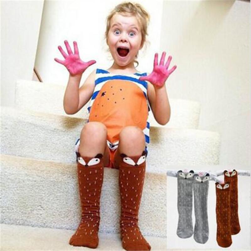 

Hot Fashion Children Cute Cartoon Fox Kids Knee High Girls Socks Baby Legwarmers, Coffee