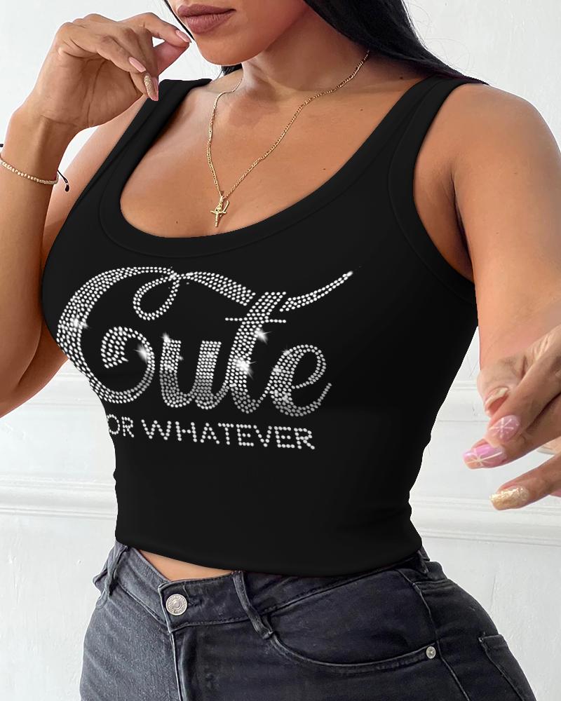 

Cute Or Whatever Rhinestone Basic Tank Top, Black