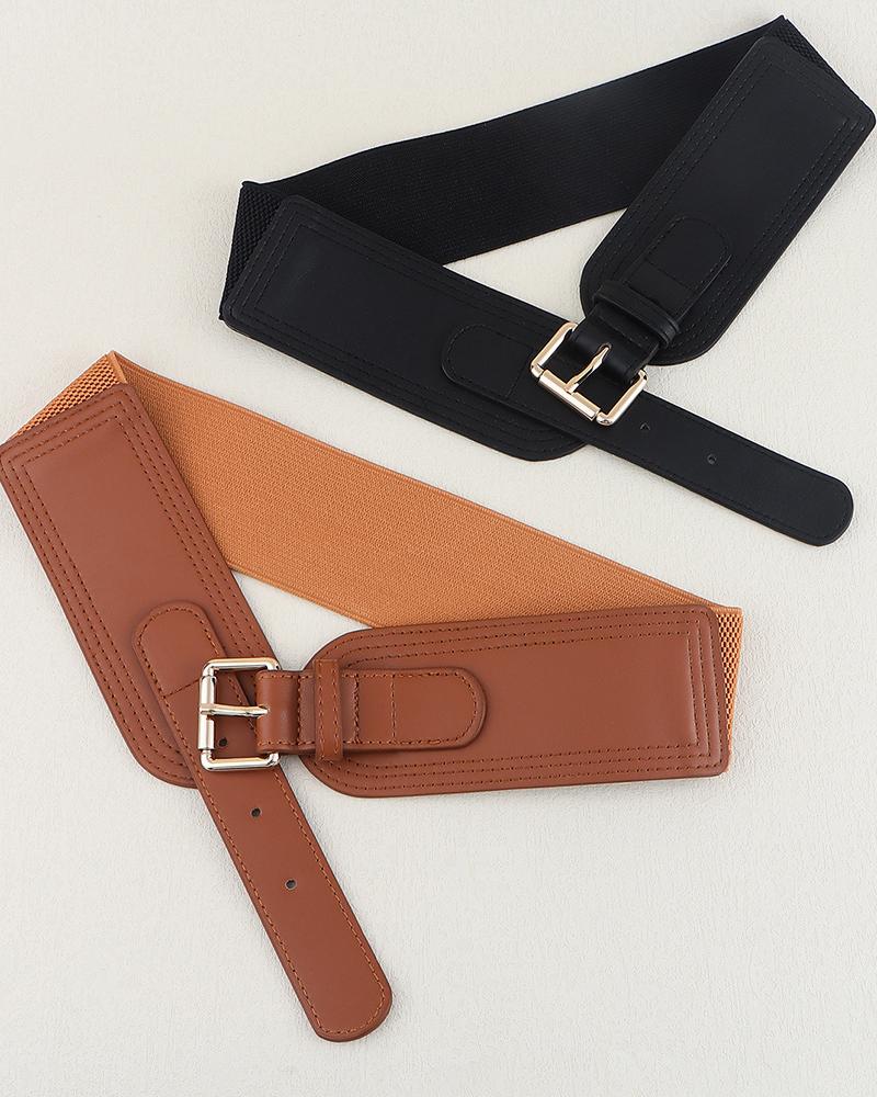 

Fashionable Buckled Elastic Wide Belt, Black