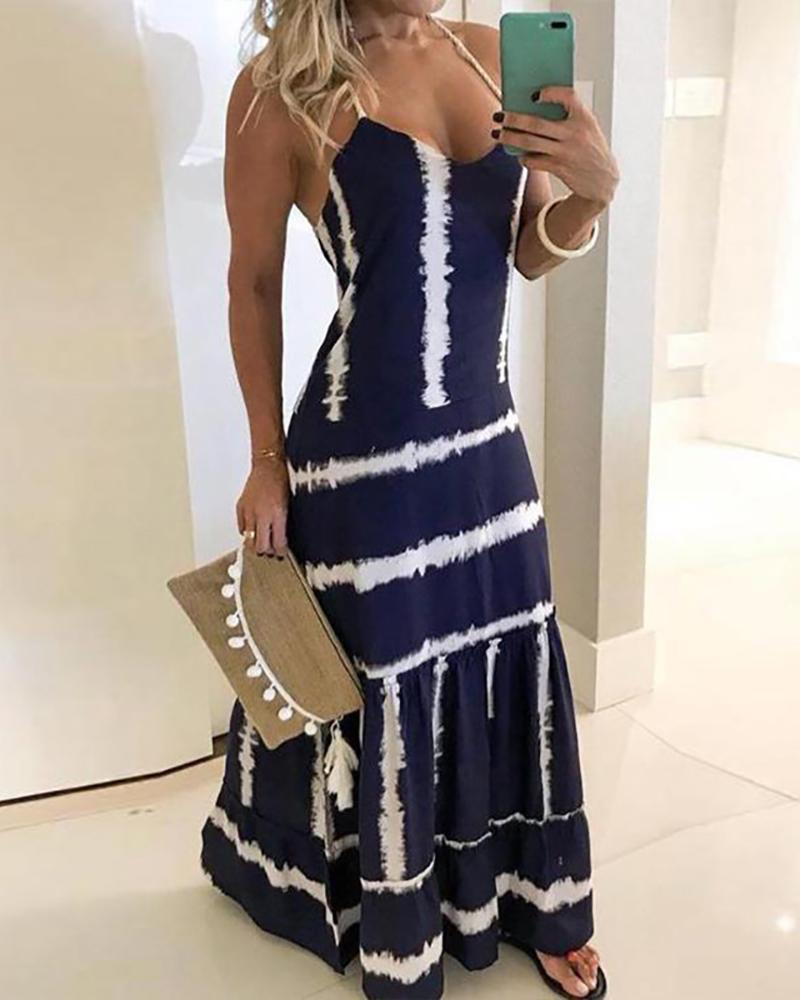 

Tie Dye Print Halter Maxi Dress, Dark blue