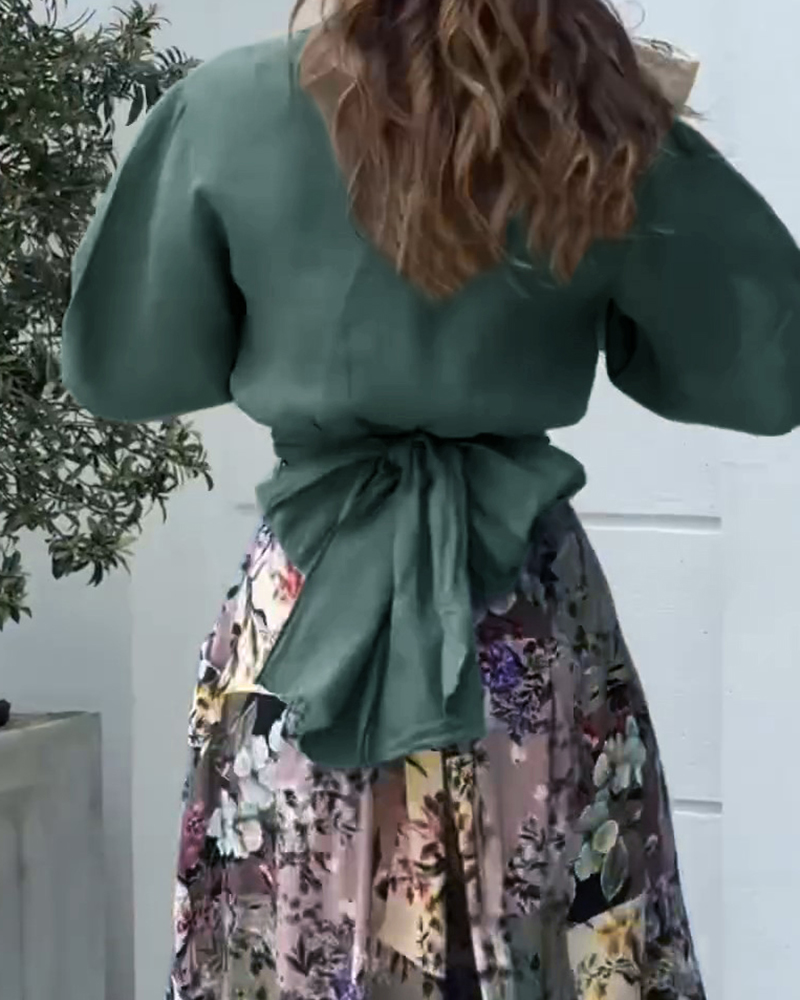 Twisted Crop Top & Floral Print Wide Leg Pants Set