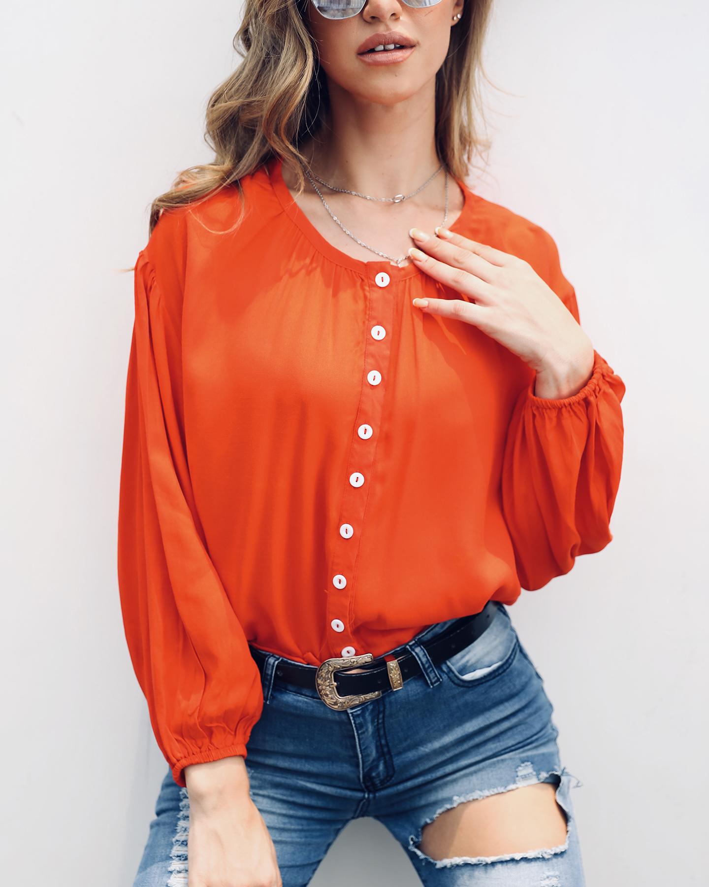 

Button Design Long Sleeve Casual Shirt, Red