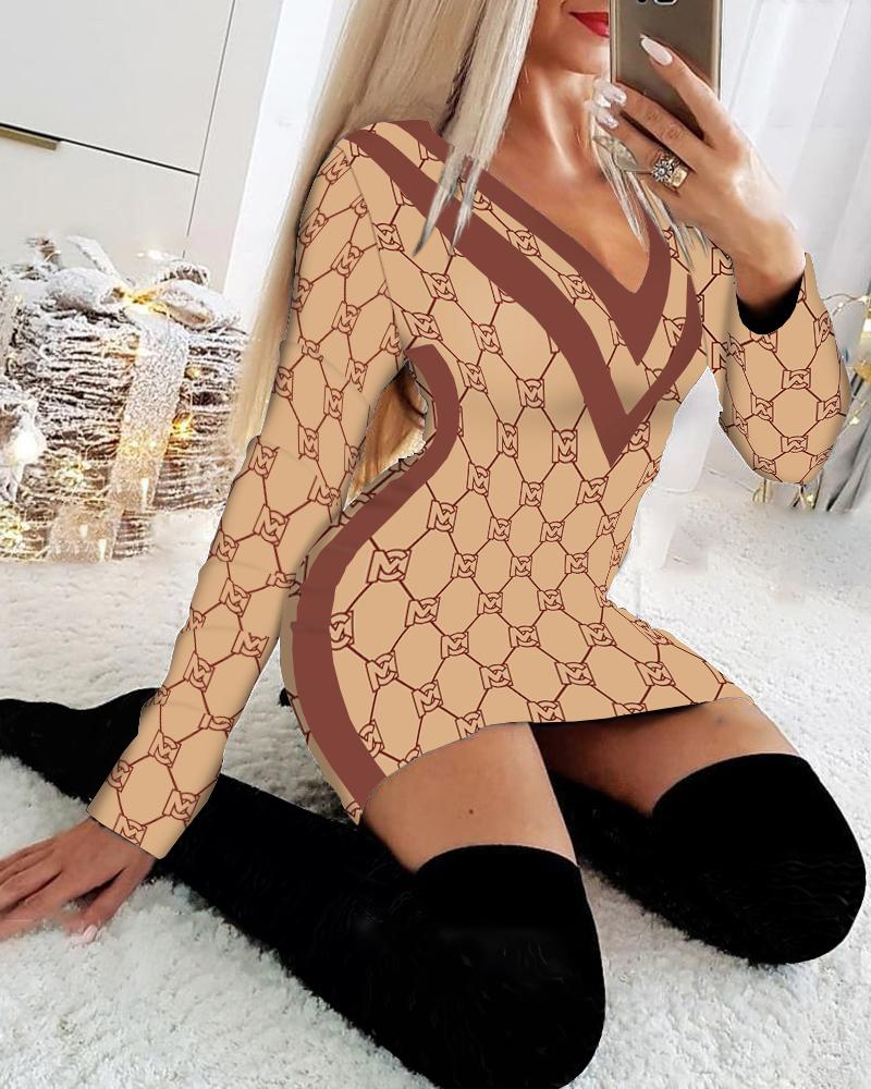 

ChicMe Long Sleeve Letter Print Bodycon Dress, Khaki